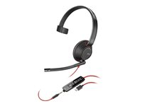 Poly Blackwire 5210 - Blackwire 5200 series - headset - på örat - kabelansluten - 3,5 mm kontakt, USB-C - svart - Certifierad för Skype for Buisness, Zoomcertifierad, Certifierad för Microsoft-teams, Avaya-certifierad, Cisco Jabber-certifierad, Works With Chromebook Certified, UC-certifierad 8X230AA