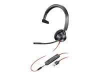 Poly Blackwire 3315 - Blackwire 3300 series - headset - på örat - kabelansluten - 3,5 mm kontakt, USB-A - svart 76J12AA
