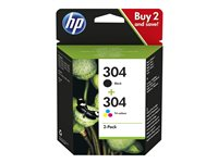 HP 304 - 2-pack - färg (cyan, magenta, gul), svartfärgad - original - bläckpatron - för AMP 130; Deskjet 26XX, 37XX; ENVY 50XX 3JB05AE#301