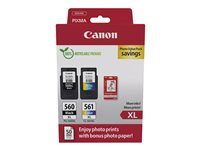 Canon PG-560XL/CL-561XL Photo Value Pack - Blank - 2-pack - Lång livslängd - svart, färg (cyan, magenta, gul) - original - hängande låda - bläckpatron/papperssats - för PIXMA TS5350, TS5351, TS5352, TS5353, TS7450 3712C008