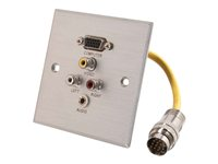 C2G RapidRun Single Gang Integrated HD15 + 3.5mm + RCA Audio/Video Wall Plate - Väggplatta - VGA/kompositvideo/ljud - HD-15 (VGA), mini-phone stereo 3.5 mm, RCA x 3 hona till MUVI-kontakt hane - aluminium 87101