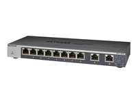 NETGEAR GS110MX - Switch - ohanterad - 8 x 1000Base-T + 2 x 100/1000/2,5G/5G/10G (upplänk) - skrivbordsmodell, rackmonterbar, väggmonterbar - Likström GS110MX-100PES