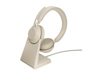 Jabra Evolve2 65 MS Stereo - Headset - på örat - Bluetooth - trådlös - USB-C - ljudisolerande - beige - Certifierad för Microsoft-teams 26599-999-898