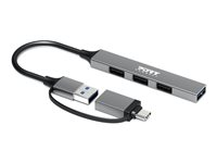 PORT Connect - Hubb - USB-C/USB-A, slim - 3 x USB 2.0 + 1 x SuperSpeed USB - skrivbordsmodell 900160