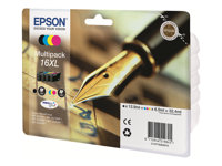 Epson 16XL Multipack - 4-pack - XL - svart, gul, cyan, magenta - original - blister med akustiskt / elektromagnetiskt alarm - bläckpatron - för WorkForce WF-2010, 2510, 2520, 2530, 2540, 2630, 2650, 2660, 2750, 2760 C13T16364020