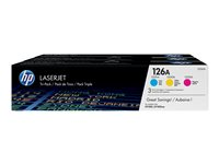 HP 126A - 3-pack - gul, cyan, magenta - original - LaserJet - tonerkassett (CF341A) - för Color LaserJet Pro CP1025; LaserJet Pro MFP M175; TopShot LaserJet Pro M275 CF341A