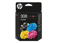 HP 308 - 2-pack - svart, cyan, magenta, gul - original - blister - bläckpatron 6L6S6UE#30B