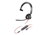 HP Poly Blackwire 3315 - Blackwire 3300 series - headset - på örat - kabelansluten - 3,5 mm kontakt, USB-C - svart 76J14AA