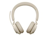 Jabra Evolve2 65 MS Stereo - Headset - på örat - Bluetooth - trådlös - USB-C - ljudisolerande - beige - med laddningsställ - Certifierad för Microsoft-teams 26599-999-888