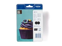 Brother LC123BK - 2-pack - Lång livslängd - svart - original - blister med akustiskt / elektromagnetiskt alarm - bläckpatron - för Brother DCP-J100, DCP-J105, DCP-J132W, DCP-J4110DW, DCP-J552DW, DCP-J752DW LC123BKBP2DR