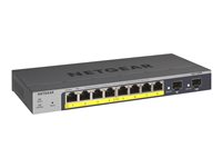 NETGEAR Smart GS110TPv3 - Switch - smart - 8 x 10/100/1000 (PoE) + 2 x SFP - skrivbordsmodell, väggmonterbar - PoE+ (55 W) - likström GS110TP-300EUS