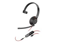 Poly Blackwire 5210 - Blackwire 5200 series - headset - på örat - kabelansluten - 3,5 mm kontakt, USB-C - svart - Certifierad för Microsoft-teams, Certifierad för Skype for Buisness, Cisco Jabber-certifierad, Avaya-certifierad, Works With Chromebook Certified, Zoomcertifierad, UC-certifierad 8X230AA