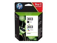 HP 303 - 2-pack - svartfärgad, färg (cyan, magenta, gul) - original - bläckpatron 3YM92AE#LS3