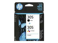 HP 305 - 2-pack - svart, färg (cyan, magenta, gul) - original - bläckpatron - för Deskjet 23XX, 27XX, 28XX, 41XX, 42XX; DeskJet Plus 41XX; ENVY 60XX, 64XX; ENVY Pro 64XX 6ZD17AE