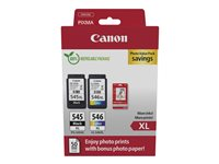 Canon PG-545XL/CL-546XL Photo Paper Value Pack - 2-pack - Lång livslängd - svart, färg (cyan, magenta, gul) - original - hängande låda - bläckpatron/papperssats - för PIXMA TR4551, TR4650, TR4651, TS3350, TS3351, TS3352, TS3355, TS3450, TS3451, TS3452 8286B011