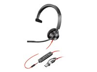 HP Poly Blackwire 3315 - Blackwire 3300 series - headset - på örat - kabelansluten - 3,5 mm kontakt, USB-C - svart - UC-certifierad, Certifierad för Microsoft-teams 8X218AA