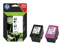 HP 62 - 2-pack - färg (cyan, magenta, gul), svartfärgad - original - svart, färg (cyan, magenta, gul) - bläckpatron - för ENVY 55XX, 56XX, 76XX; Officejet 200, 250, 57XX, 8040 N9J71AE