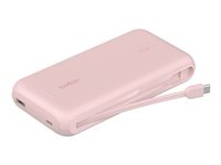 Belkin BoostCharge - Strömförsörjningsbank - med integrerad kabel - 20000 mAh - 30 Watt - PD - 3 utdatakontakter (2 x USB-C, USB) - MFI-certifierad - rosa BPB024HQPK