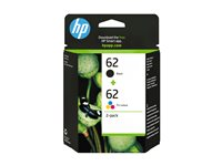 HP 62 - 2-pack - svartfärgad, färg (cyan, magenta, gul) - original - svart, färg (cyan, magenta, gul) - bläckpatron - för ENVY 55XX, 56XX, 76XX; Officejet 200, 250, 57XX, 8040 N9J71AE